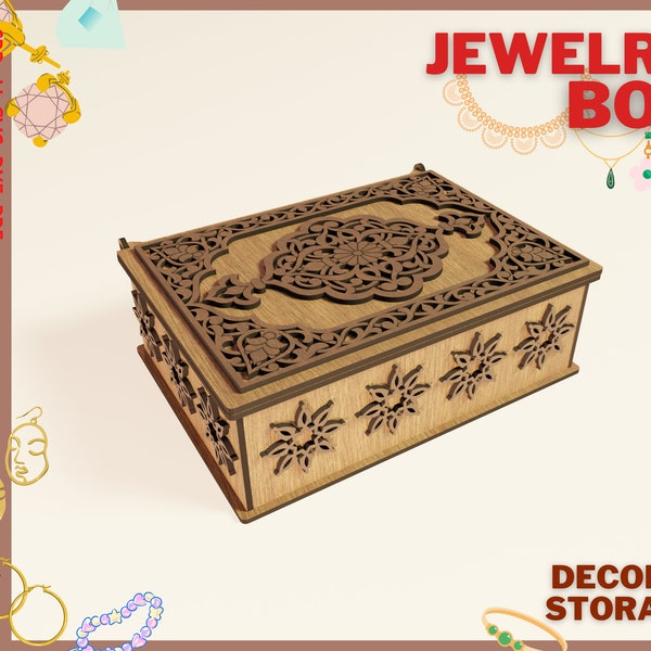 Jewelry box with opening lid Laser cut files, Storage box cnc file / Jewelry casket organiser svg / Jewelry holder Desk organiser SVG