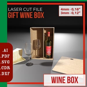 Pudełko na wino Pliki cięte laserowo / Pudełko na wino z przesuwaną pokrywką SVG / Pudełko prezentowe na butelkę wina SVG / Personalizowane pudełko prezentowe na wino - Glowforge Ready SVG
