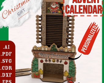 Countdown Christmas Advent Calendar SVG, Laser Cutting File  Santa in the Chimney