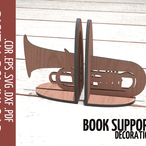 SVG  Bookends organiser shelf storage Trumpet Laser cut files / Book Holder SVG / Bookend project for Glowforge / Music Cnc files for wood