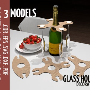Laser cut files Wine glass Caddy holder / Glowforge cut files / Wine stand Cnc files for wood / SVG laser file / Digital File image 1