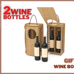 Wine box for 2 bottles Laser cut files / Wine box with opening lid CNC / Gift box for wine bottle SVG / Wooden Box For Wine CNC file