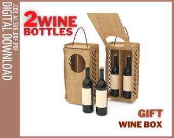 Wine box for 2 bottles Laser cut files / Wine box with opening lid CNC / Gift box for wine bottle SVG / Wooden Box For Wine CNC file