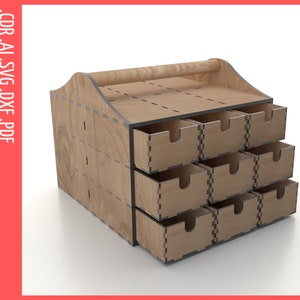 Storage 18 boxes organizer SVG | Toolbox wooden with handle Laser cut files, cnc file | Closet organizer svg | Box svg laser project dxf