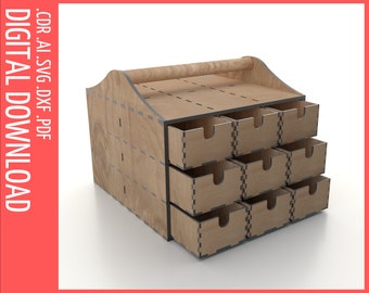 Storage 18 boxes organizer SVG | Toolbox wooden with handle Laser cut files, cnc file | Closet organizer svg | Box svg laser project dxf
