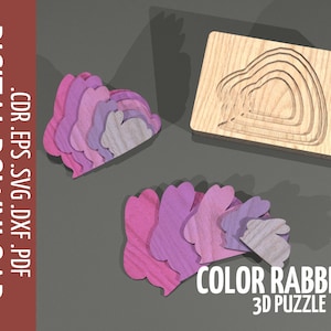 Puzzle rabbits SVG, educational game for kids / Laser cut files, vector, svg, cdr, dxf / Kids toys for cnc file / Glowforge cut file pattern