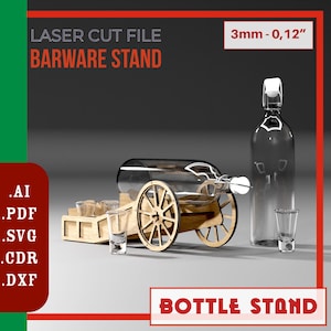 Barware stand for bottle with shot Laser cut file / Wine holder SVG / Bottle Storage SVG laser file / Glowforge cut files / Cnc Vector Files