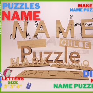 Nome Puzzle SVG Download digitale compatibile con Glowforge / Pacchetto puzzle alfabeto / File di taglio laser puzzle lettere / Puzzle educativo cnc