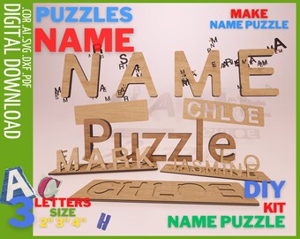 Name Puzzle SVG Digital Download compatible with Glowforge / Alphabet puzzle bundle / Letters puzzle laser cut file /  Education puzzle cnc