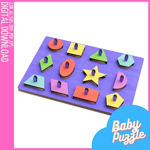 Geometric Learning Puzzle SVG | Montessori Cut Files | Customizable Montessori Puzzle | Laser Cut Shapes for Kids