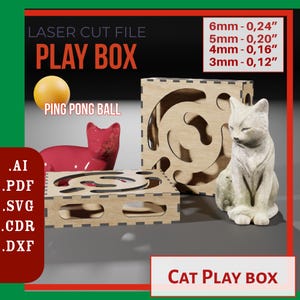Boîte de jeu pour chat Happy Cat file | Boîte de jeu chat Fichiers découpés au laser SVG DXF, plans vectoriels CDR | Modèle CNC, projet laser dxf | Fichier Glowforge