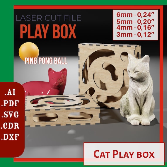Play box for Cat Happy Cat file | Cat game box Laser cut files SVG DXF, CDR vector plans | Cnc pattern, laser project dxf | Glowforge file