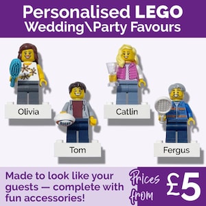 Personalised Lego mini figure for wedding / party favour or table place holder