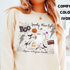 Personalized Halloween Hairstylist Shirt Halloween Sweatshirt Gift for Hairstylist Gift Funny Cosmetology Hairdresser Comfort Colors