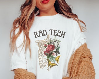 RAD Tech Skeleton Tshirt, Retro Floral Xray Technologist Shirt, CT MRI Tech Gifts, Graduation Gifts, Unisex Radiology Tech Tee,