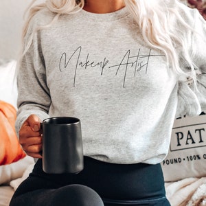 Makeup Artist Sweatshirt, MUA Gray Sweatshirt, Graduation Gift for Makeup Artist, Women&#39;s Beautician Sweater, Cosmetologist Sweater