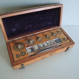 Antique England Made Solid Brass Weights Set in Original Wooden Box ...