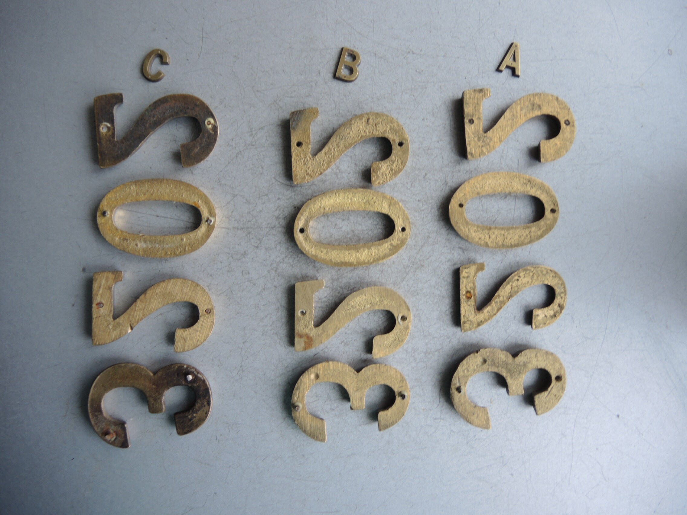 ONE Set of 4 Vintage Solid Brass Metal Similar Size Numbers 2023 / Plaque Door Number