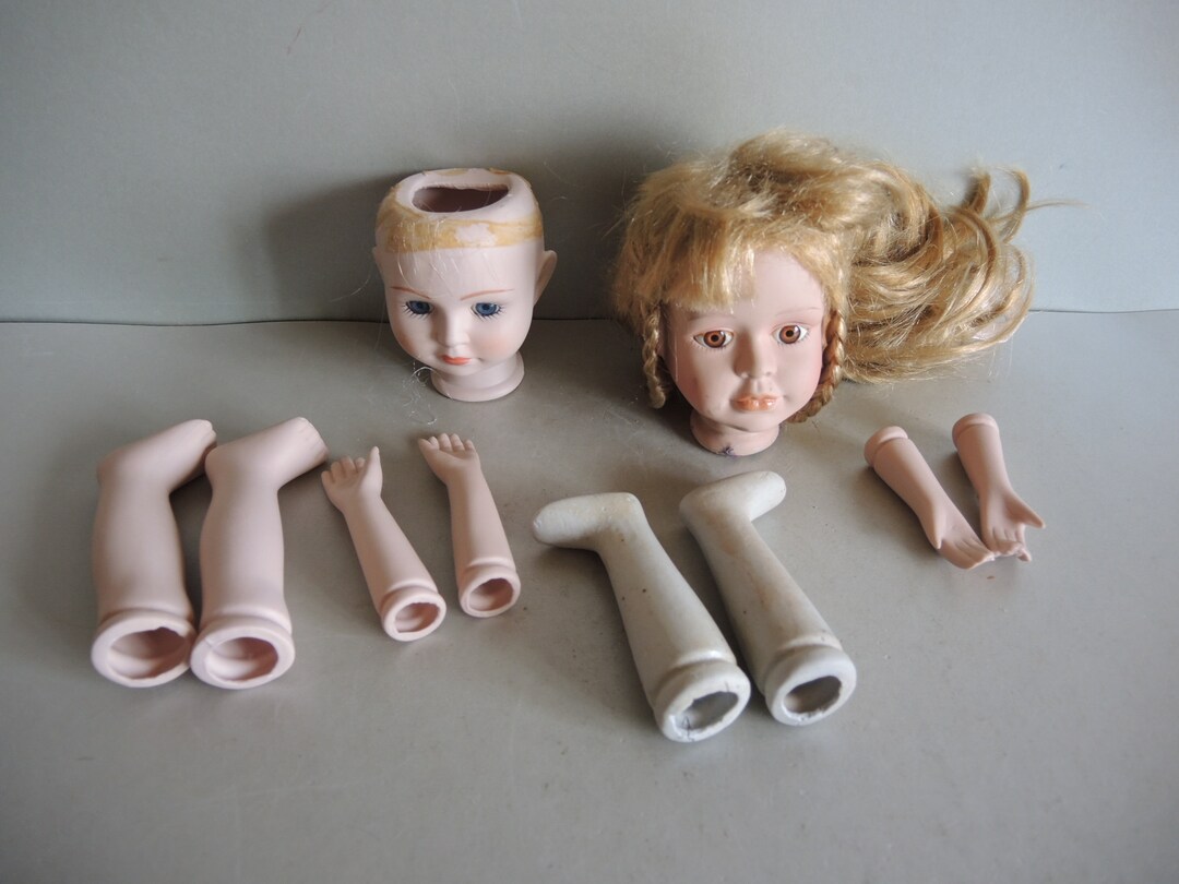 2x Vintage BISQUE Porcelain Doll Parts / Complete Set Head Etsy