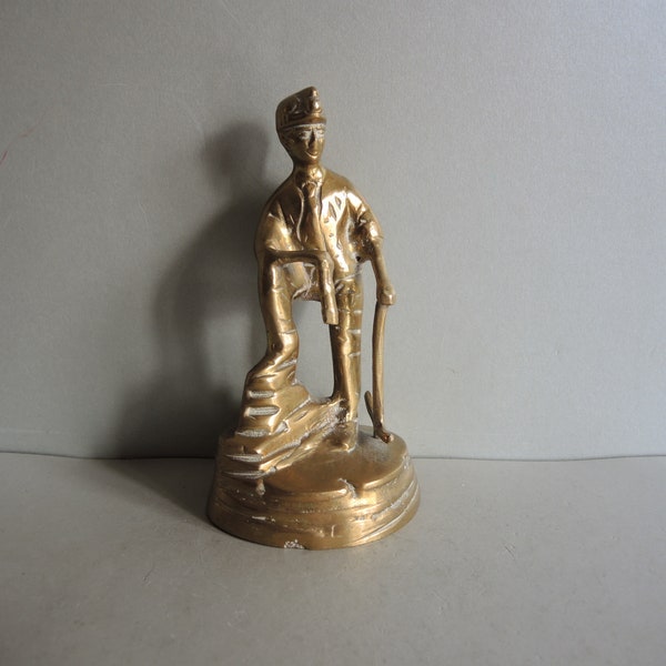 Vintage Solid brass miner sculpture on brass base / Brass Figurine / Home Décor / Desk Accessory / Collectible Decorative coalman statuette