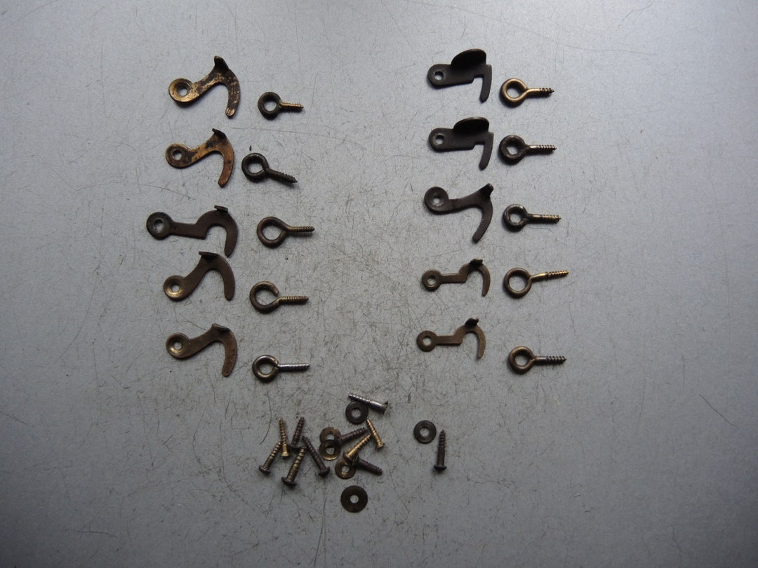 10 Sets of Antique Solid Brass and Metal Clock Case Hooks / German