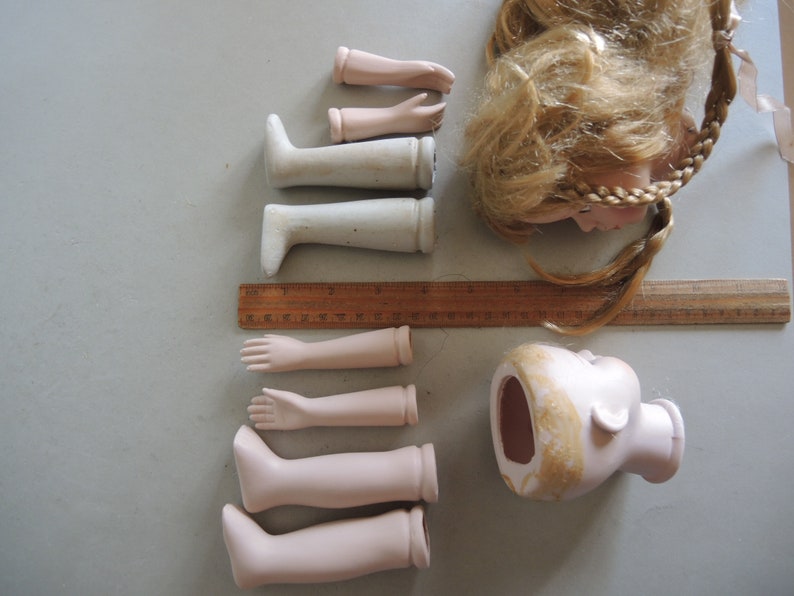 2x Vintage BISQUE Porcelain Doll Parts / Complete Set Head Etsy