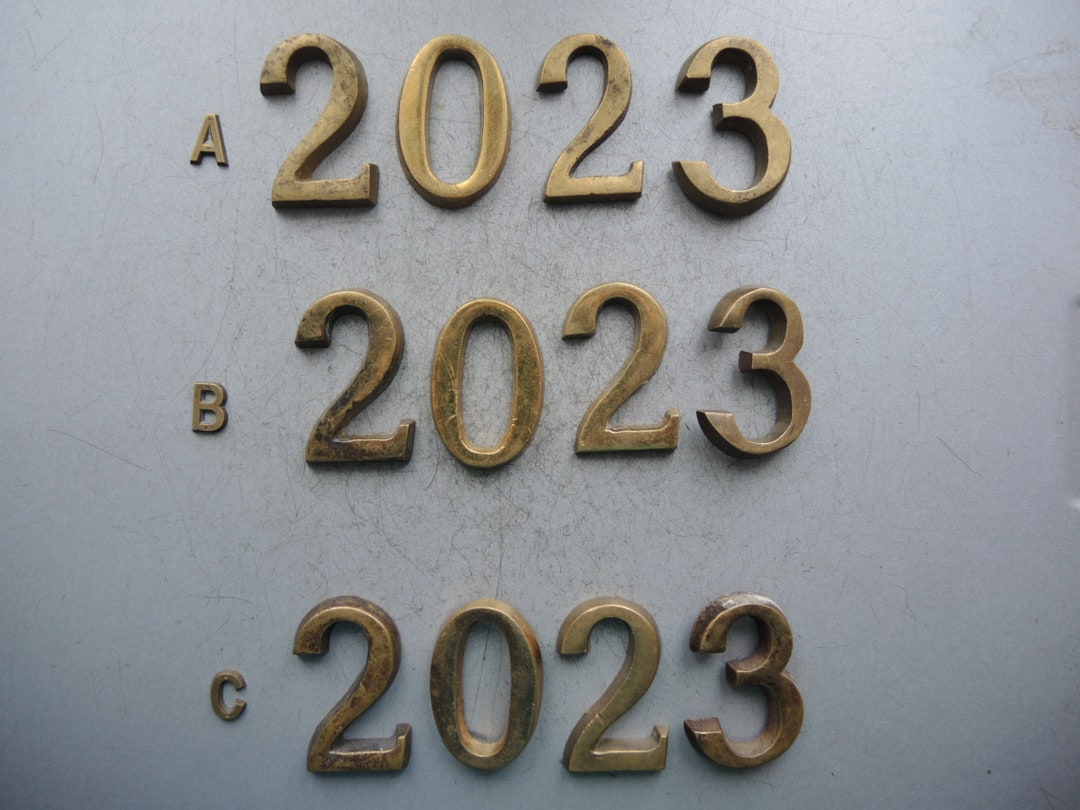 ONE Set of 4 Vintage Solid Brass Metal Similar Size Numbers 2023 / Plaque Door Number