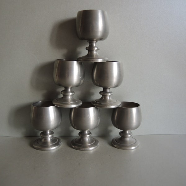 Set of 6 Vintage Härryda Tenn small Pewter cup Goblet like egg holder / Pewter Zinn metal art / small cups / collectible kitchen interior