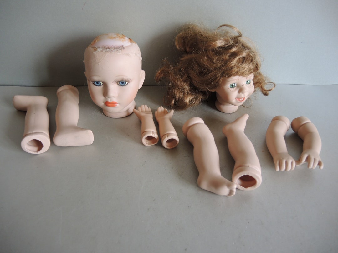 2x Vintage BISQUE Porcelain Doll Parts / Complete Set Head Arms and