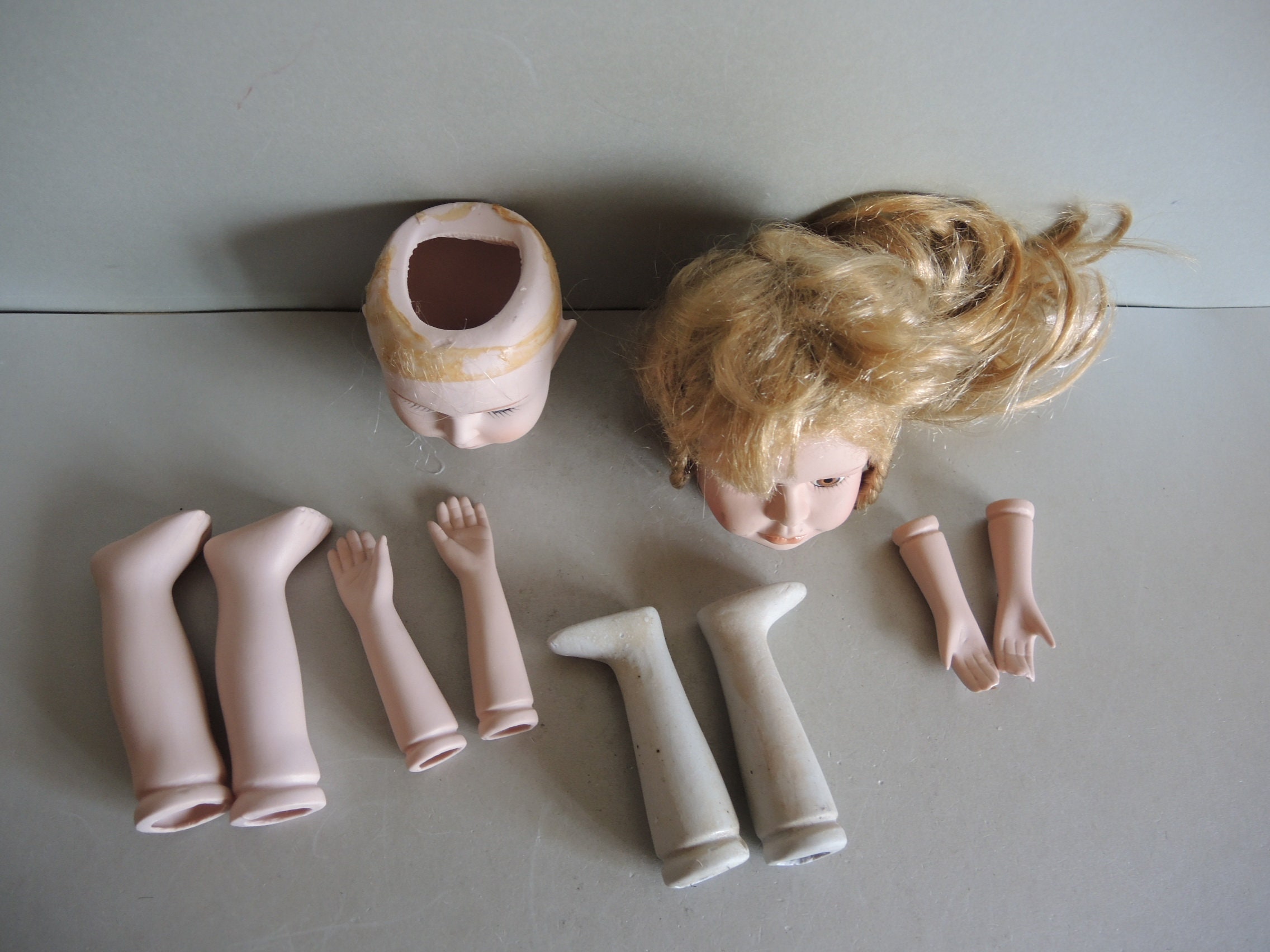 2x Vintage BISQUE Porcelain Doll Parts / Complete Set Head Etsy
