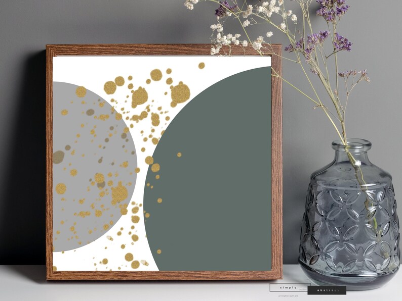Sage Green and Gold Abstract Wall Art Mid Century Modern Boho Etsy