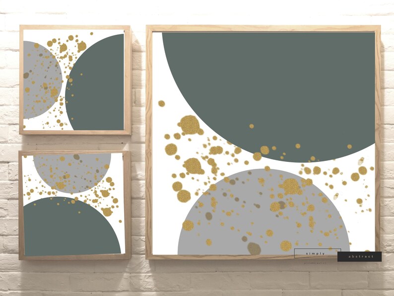 Sage Green and Gold Abstract Wall Art Mid Century Modern Boho Etsy