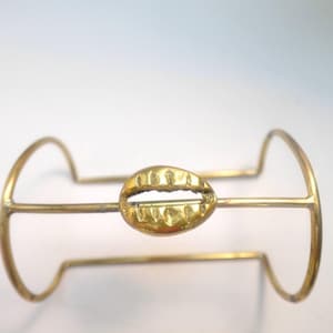Brass Cowrie Shell Cuff Bracelet: African Inspired Boho Bangle