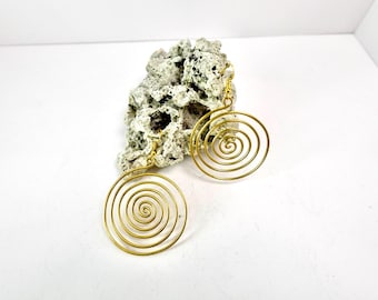 Handmade Gold Brass Spiral Earrings | Minimalist Boho Dangles
