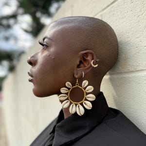 Handmade Cowrie Shell Hoop Earrings: Gold Wire Wrapped Boho Jewelry