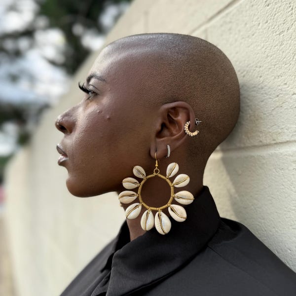 Handmade Cowrie Shell Hoop Earrings: Gold Wire Wrapped Boho Jewelry