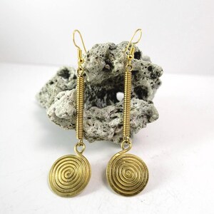 Spiral Brass Dangle Earrings: African-Inspired Boho Jewelry