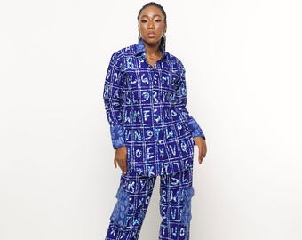 Unisex African Print Two-Piece Set – Blue Ankara Shirt and Pants | Handmade Festival & Streetwear Outfit