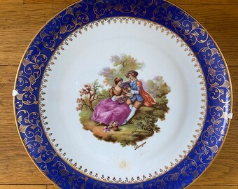 フランスのリモージュ磁器装飾皿、フラゴナール様式の3.5インチ