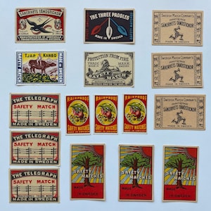 Original vintage matchbox labels