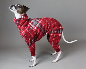 READY TO SHIP Red Check Romper Onesie - Italian Greyhound, Whippet, Greyhound Onesie Jumper Fleece