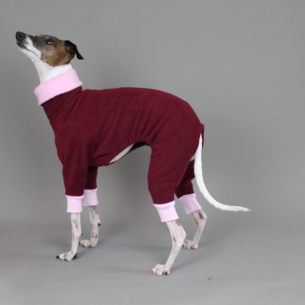 Maroon Wine and Pink Iggy Romper Onesie - Italian Greyhound, Whippet, Greyhound Onesie Jumper Fleece