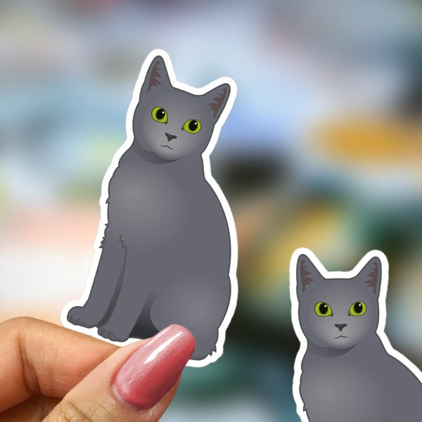 Russian Blue Sticker for Grey Cat Owner Gift for Cat Lover Sticker Russian Blue Gift for Grey Cat Lover Gift Cute Grey Cat Art Sticker Set