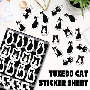Feuille d'autocollants pour chat smoking pour les amoureux des chats smoking Sticker pour chat smoking Sticker pour amoureux des smokings, cadeau pour propriétaire de chat smoking, cadeau pour chat
