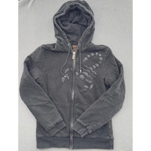 Affliction Scorpion Zip Hoodie Herr Medium Svart Läderlapp Distressed Bleked