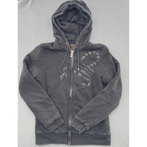 So Cal USA Scorpion Zip Hoodie Mens Medium Black Leather Patch Distressed Fade