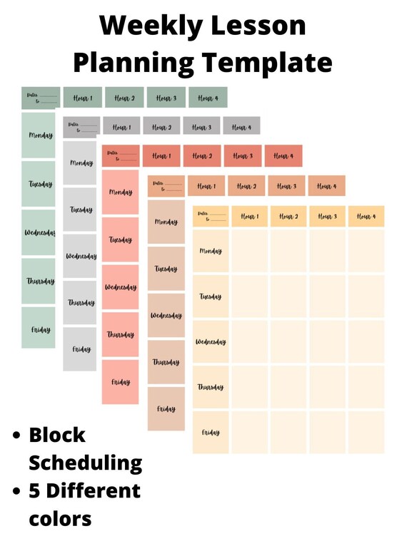 Lesson Plan Weekly Block Schedule Template Printable Etsy