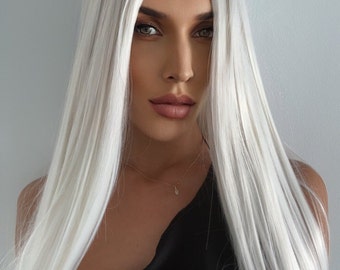 White Super Long Wig | Silky Straight Synthetic Hair