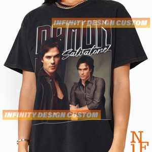 Limited Damon Salvatore T-shirt Movie Character Actress Vintage Bootleg Hoodie Retro Sweatshirt Graphic Tee INFN599