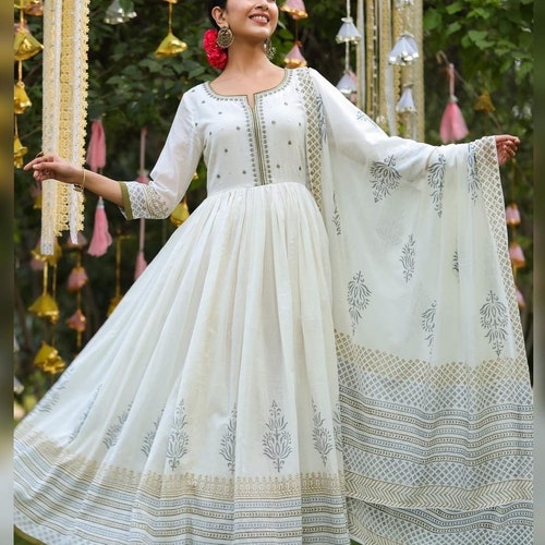 cotton anarkali gown with dupatta